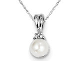 White Cultured Freshwater Pearl 6mm Pendant Necklace in Sterling Silver with Chain